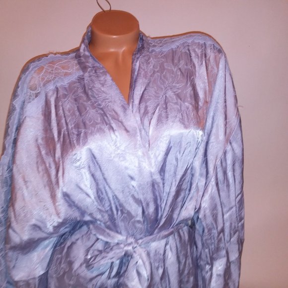 Victoria Secret Sleepwear Lingerie Robe Kimono Floral Blue Lace Trim Luxe Collec - Picture 4 of 12